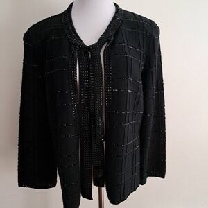 Georgio Armani Black Embellished Knit Cardigan‎ Jacket with Tie Neck